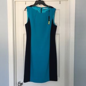 NWT Tahari dress navy and blue satin 10